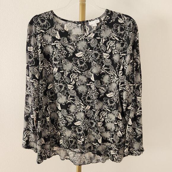 J.Jill Tops - J. Jill Long Sleeve Pullover Blouse Womens Size Medium Black White Floral